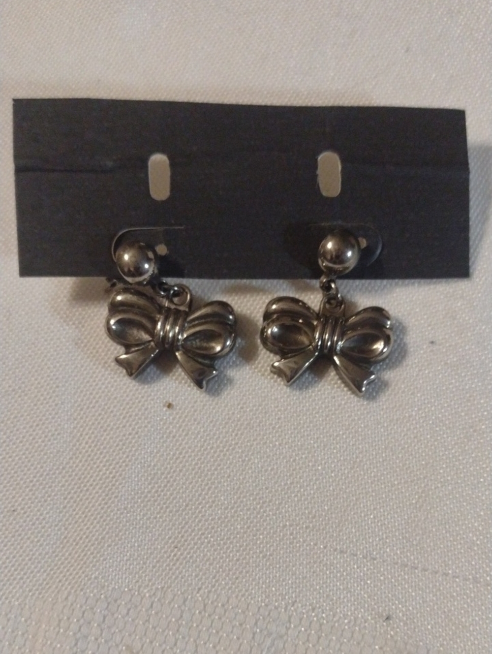 Silver Bow Drop Earrings